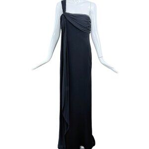 Vintage Black Evening Gown Maxi Dress w. Silk Sash